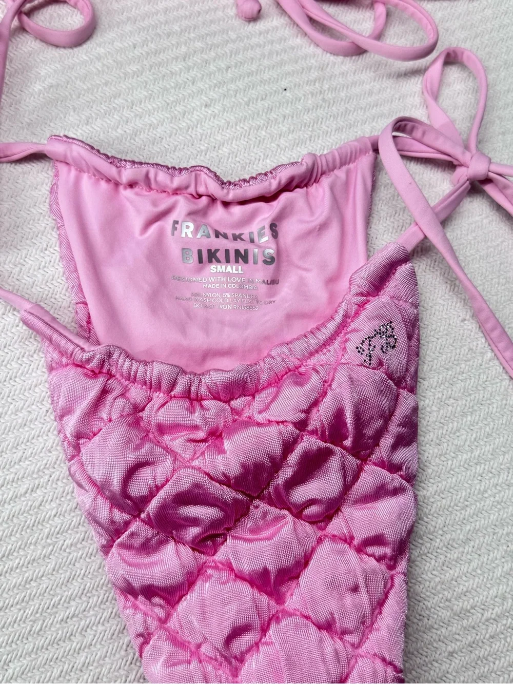 Frankie’s Bikinis Tia Eyelet Pink Puff Set Rhinestones Swim 2 Piece Small